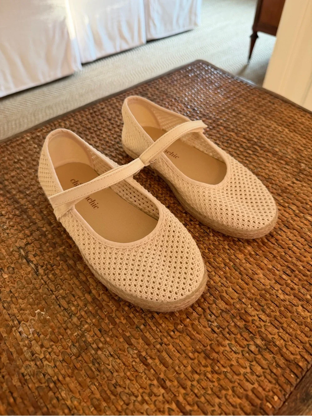 Children's Cream Knit Mary Jane Dress Shoes with Strap